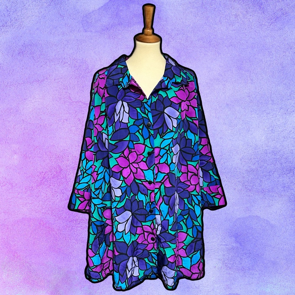🌈 Amazing Vintage Floral Multicolor Top - Picture 2 of 5
